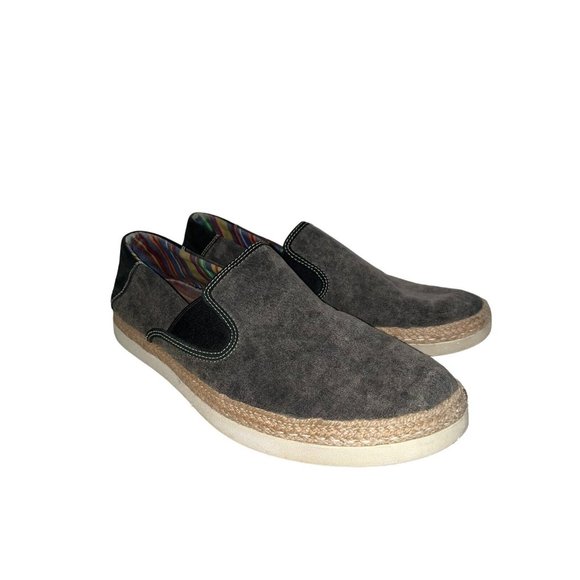 UGG 11.5 Mens AUSTRALIA WILTON BLACK CANVAS LEATHER TRIM SLIP ON LOAFER - Picture 1 of 5